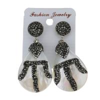 Rhinestone Clay Pave Drop Earring, with rubber earnut & White Shell, for woman, black, 54mm 