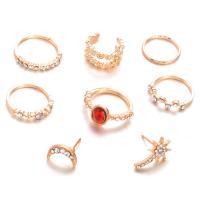 Zinklegierung Mode Schmuckset, Stud Ohrring & Fingerring & Ohrring, goldfarben plattiert, 8 Stück & für Frau & mit Strass, 12mm, 15mm, 11mm, 16mm, Größe:7-7.5, verkauft von setzen