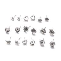 aleación de zinc Stud aretes, chapado, nueve piezas & para mujer & hueco, 9mm, 7mm, 9parespareja/Set, Vendido por Set