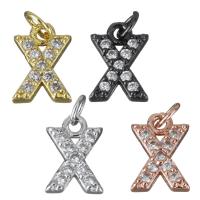 Pendentifs de Lettre laiton , Lettre X, Placage, pavé de micro zircon, plus de couleurs à choisir Environ 2.5mm, Vendu par PC