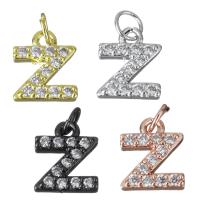 Pendentifs de Lettre laiton , Lettre Z, Placage, pavé de micro zircon, plus de couleurs à choisir Environ 3mm, Vendu par PC