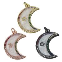 Cubic Zirconia Micro Pave Brass Pendant, with Porcelain, Moon, plated, micro pave cubic zirconia Approx 3mm 