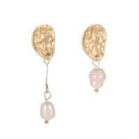 Zinc Alloy Asymmetric Earrings, with Plastic Pearl, gold color plated, fashion jewelry & for woman, golden, 45mm,30mm 