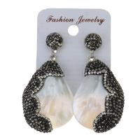 Rhinestone Clay Pave Drop Earring, with rubber earnut & White Shell, for woman, black, 54mm 