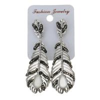 Rhinestone Clay Pave Drop Earring, with rubber earnut & Zinc Alloy, for woman, silver color, 64mm 