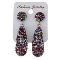 Rhinestone Clay Pave Drop Earring, with rubber earnut & Gemstone, for woman, 53mm 