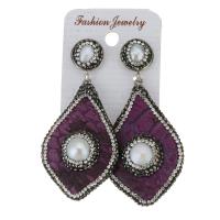 Rhinestone Clay Pave Drop Earring, with rubber earnut & Gemstone & Freshwater Pearl, for woman, 68mm 