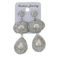 Rhinestone Clay Pave Drop Earring, with rubber earnut & Pearl Shell, for woman, white, 64uff4duff4duff0c20uff5829uff4duff4d 