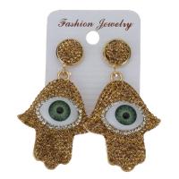 Ton Tropfen Ohrring, mit Gummi Earnut & Acryl, Evil Eye Hamsa, für Frau, Goldfarbe, 57mm,33x43mm, verkauft von Paar