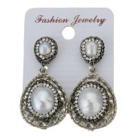 Rhinestone Clay Pave Drop Earring, with rubber earnut & Freshwater Pearl, Teardrop, for woman, 41mm 