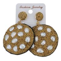 Rhinestone Clay Pave Drop Earring, with rubber earnut & Freshwater Pearl, for woman, gold, 61mm 