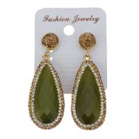 Rhinestone Clay Pave Drop Earring, with rubber earnut & Cats Eye, Teardrop, for woman, gold, 55mm 