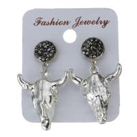 Rhinestone Clay Pave Drop Earring, with rubber earnut & Acrylic, Sheep, for woman, silver color, 37mm 