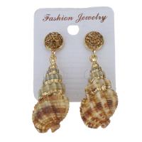 Rhinestone Clay Pave Drop Earring, with rubber earnut & Shell, Shell, for woman, gold, 51mm 