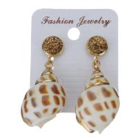 Rhinestone Clay Pave Drop Earring, with rubber earnut & Shell, Shell, for woman, gold, 47mm 