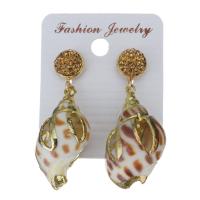 Rhinestone Clay Pave Drop Earring, with rubber earnut & Shell, Shell, for woman, gold, 45mm 