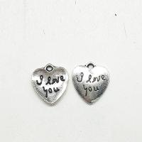 Colgantes de Aleación de Zinc en Forma de Corazón, chapado en color de plata antigua, 16x14x1.6mm, agujero:aproximado 2mm, 100PCs/Bolsa, Vendido por Bolsa