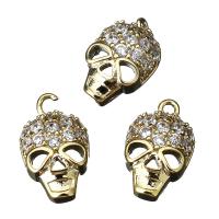 Colgante de Micro Pavé de Zirconía Cúbica, metal, Calavera, abrir & micro arcilla de zirconia cúbica, dorado, 7.5x12.5x4mm, agujero:aproximado 1.5mm, Vendido por UD