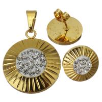 Bijoux strass en acier inoxydable Set, Boucle d’oreille stud & pendentif, avec argile, pour femme, Or 14.5mm Environ Vendu par fixé