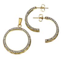 Bijoux strass en acier inoxydable Set, Boucle d’oreille stud & pendentif, avec argile, pour femme, Or  Environ Vendu par fixé