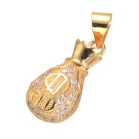 Cubic Zirconia Micro Pave Brass Pendant, Money Bag, plated, micro pave cubic zirconia 18*9mm 