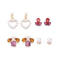 Zinc Alloy Earring Set, with Resin, plated, 4 pieces & fashion jewelry & for woman, golden    