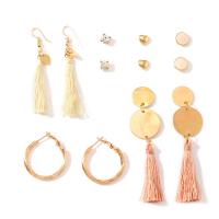 Zinc Alloy Earring Set, with Cotton Thread & Rhinestone, gold color plated, 6 pieces & fashion jewelry & for woman 7xx7mm  25mm 