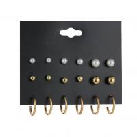 aleación de zinc Stud aretes, con Perlas plásticas, chapado, nueve piezas & para mujer, más colores para la opción, 5mm,6mm,8mm,18mm, 12/Set, Vendido por Set