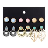 aleación de zinc Stud aretes, con resina, chapado, 6 piezas & para mujer, multicolor, 8mm,10mm,14mm,17mm,20mm, 6/Set, Vendido por Set