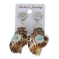 Rhinestone Clay Pave Drop Earring, with rubber earnut & Shell, Shell, for woman, white, 61mm 