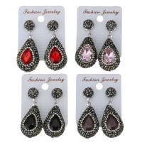 Rhinestone Clay Pave Drop Earring, with rubber earnut & Gemstone, Teardrop, for woman 44mm 