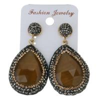 Rhinestone Clay Pave Drop Earring, with rubber earnut & Gemstone, Teardrop, for woman, 50mm 