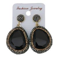 Rhinestone Clay Pave Drop Earring, with rubber earnut & Gemstone, Teardrop, for woman, 48mm 