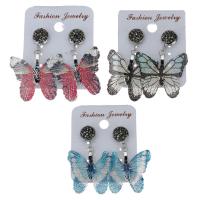 Rhinestone Clay Pave Drop Earring, with rubber earnut & Zinc Alloy, Butterfly, for woman 41mm 