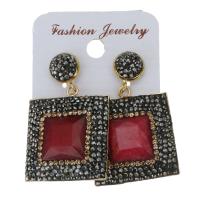 Rhinestone Clay Pave Drop Earring, with rubber earnut & Gemstone, for woman, 43mm 