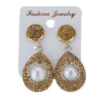 Rhinestone Clay Pave Drop Earring, with rubber earnut & Freshwater Pearl, Teardrop, for woman, gold, 44mm 