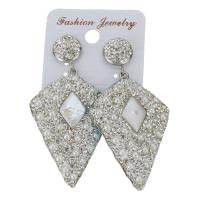 Rhinestone Clay Pave Drop Earring, with rubber earnut & Freshwater Pearl, for woman, white, 62mm 