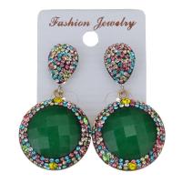 Rhinestone Clay Pave Drop Earring, with rubber earnut & Gemstone, Flat Round, for woman, 47mm 