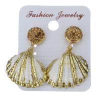 Rhinestone Clay Pave Drop Earring, with rubber earnut & Shell, Shell, for woman, gold, 36mm 