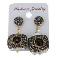 Rhinestone Clay Pave Drop Earring, with rubber earnut & Gemstone, for woman, 37-40mm,20x25-28m 