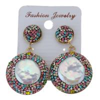 Rhinestone Clay Pave Drop Earring, with rubber earnut & Freshwater Pearl, for woman, 45mm 