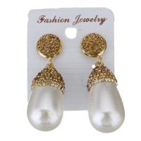 Rhinestone Clay Pave Drop Earring, with rubber earnut & Freshwater Pearl, for woman, gold, 48mm 