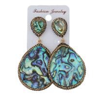 Rhinestone Clay Pave Drop Earring, with rubber earnut & Abalone Shell, Teardrop, for woman, 69mm 