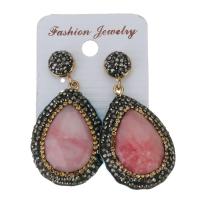 Rhinestone Clay Pave Drop Earring, with rubber earnut & Gemstone, Teardrop, for woman, 51mm 