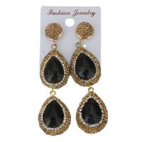 Rhinestone Clay Pave Drop Earring, with rubber earnut & Gemstone, Teardrop, for woman, gold, 75mm 