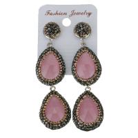 Rhinestone Clay Pave Drop Earring, with rubber earnut & Gemstone, Teardrop, for woman, 74mm 