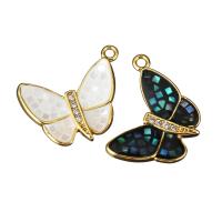 Animal Brass Pendants, with Shell & Abalone Shell, Butterfly, mosaic & micro pave cubic zirconia Approx 1.5mm 