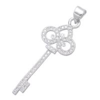 Cubic Zirconia Micro Pave Brass Pendant, Key, plated, micro pave cubic zirconia 34*13mm 