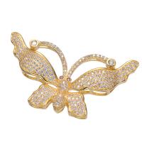 Cubic Zirconia Micro Pave Brass Pendant, Butterfly, plated, micro pave cubic zirconia 22*43mm 