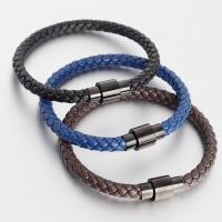 Acier titane bracelet, avec cuir PU, unisexe & normes différentes pour le choix & motif tissé, plus de couleurs à choisir, 185mm,205mm,220mm, Vendu par PC